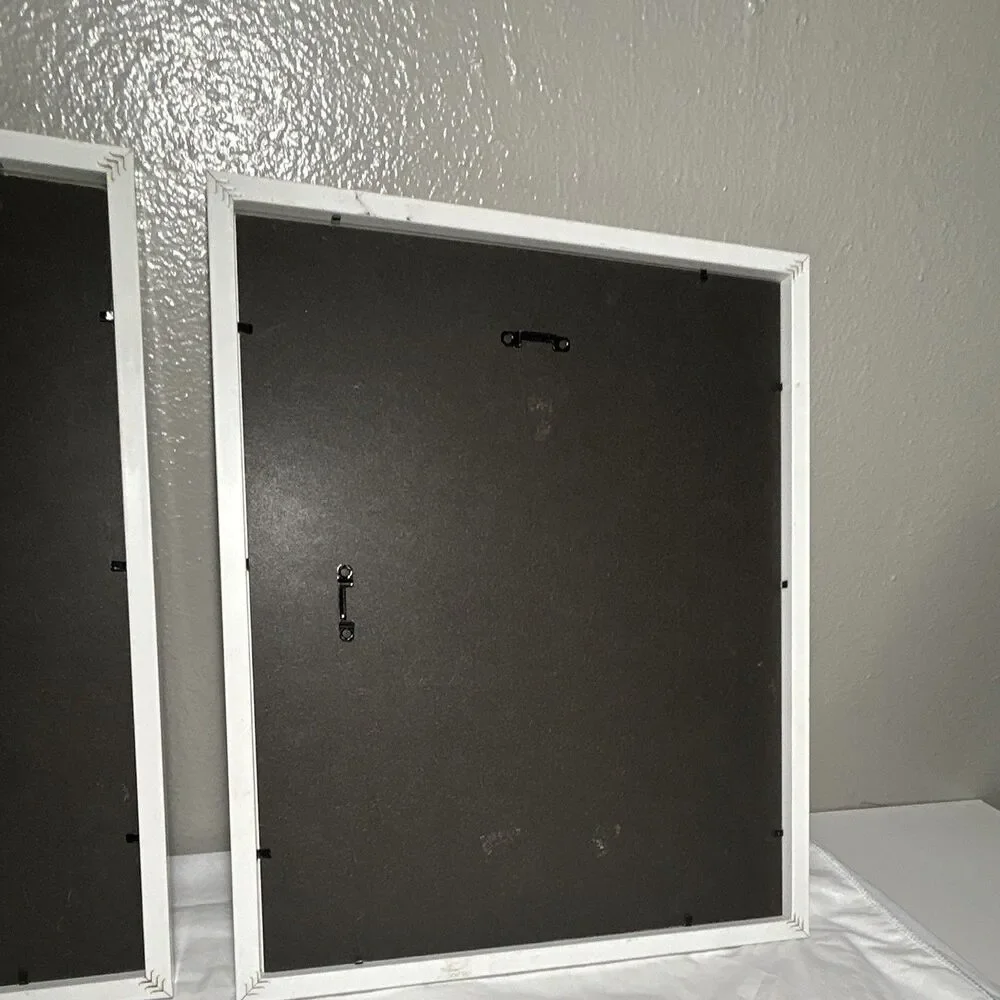 Lot of 2 White Square Plastic Photo Frames Rear-Loading Wall Hanging Matte